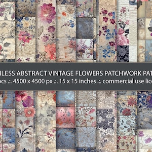 20 Seamless Boho Patchwork Quilt Linen Fabric Backgrounds, Multicolored Abstract Pattern, Digital Paper, Quilt Junk Journal, Scrapbooking