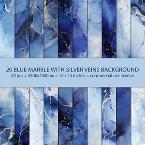 Fondo de textura de mármol azul con vetas plateadas, textura de piedra de lujo, granito, impresión digital, diseño decorativo abstracto
