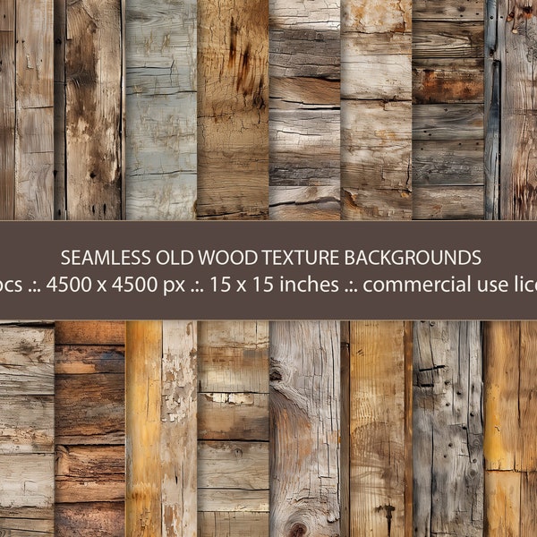 20 Seamless Old Rustic Wood Texture Backgrounds, Seamless Pattern, Vintage Wooden Designs, Digital Paper Pack