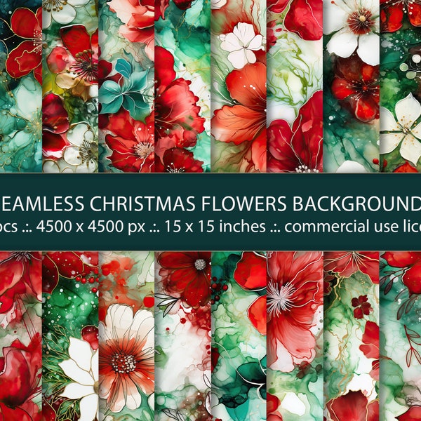 20 Seamless Christmas Flower Textures - Poinsettias and Roses