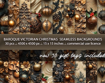 Digitaal kerstpapier Victoriaans: gotische bloemenornamenten (digitale download)