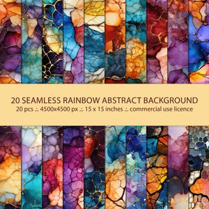 20 Seamless Abstract Rainbow Decorative Shapes Backgrounds, Seamless Pattern, Alcohol Ink textures, Glass Art, Digital Scrapbook Paper Pack