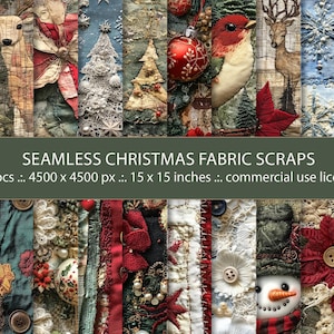 20 Stoffschnipsel für Weihnachten - Schneemänner, Rehe, Bäume, Schneeflocken - Perfekt für Junk Journals & Druck