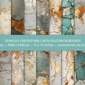 Gold Cracked Wall Texture: 18 Seamless Digital Papers (Digital Download)