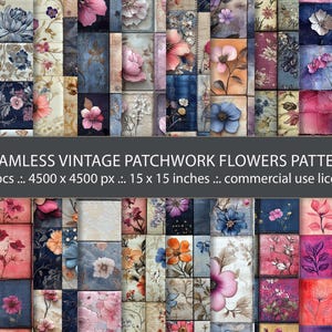 20 Seamless Boho Patchwork Quilt Flower Fabric Backgrounds, Multicolored Abstract Pattern, Digital Paper, Quilt Junk Journal, Scrapbooking