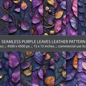 May include: A seamless pattern of purple leather leaves on a dark blue background. The pattern is 4500 x 4500 pixels and is available in 20 pieces. The pattern is 15 x 15 inches and is for commercial use.