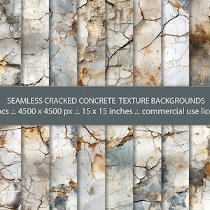20 Seamless Cracked Concrete Texture Backgrounds, Digital Textures of Earth, Peeled Paint: Photoshop Textures, Photography Overlays