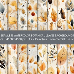 Fundo botânico aquarela sem costura com folhas, 20 padrões de folhas, fundo floral, papel digital, uso comercial