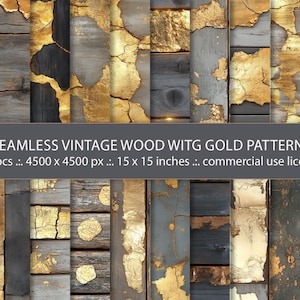 20 fondos de madera sin costuras con vetas doradas, tablones de madera antiguos con patrón dorado, texturas de madera, texturas de madera rústica, arte de madera vintage