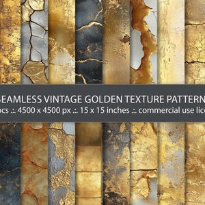 30 nahtlose Vintage Gold-Muster, Grunge Texturen Goldene Hintergründe, dekoratives rustikales Design