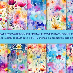 Aquarel wilde bloemenwei: naadloze bloemenachtergronden (JPG-bestanden)