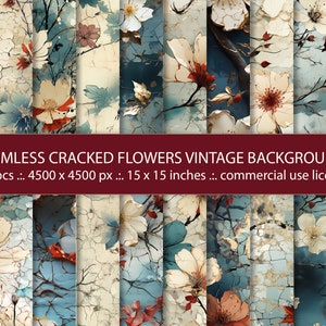 20 Seamless Cracked Flowers Vintage Backgrounds, Abstract Decorative Floral Backgrounds, Vintage Creative Floral Pattern, Digital Paper image 1