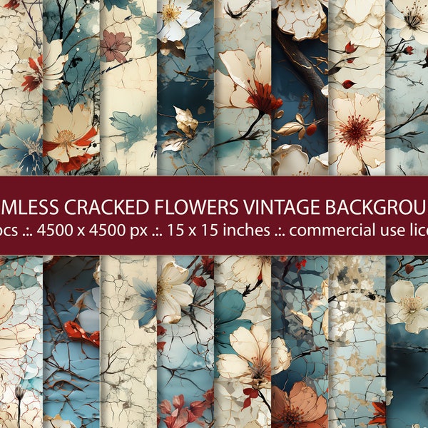 20 Seamless Cracked Flowers Vintage Backgrounds, Abstract Decorative Floral Backgrounds,  Vintage  Creative Floral Pattern, Digital Paper