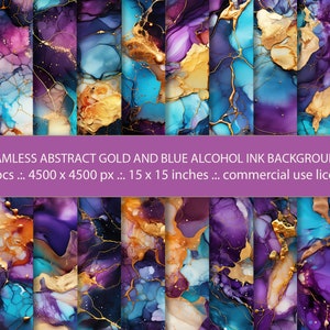 20 Seamless Abstract Gold Purple And Blue Alcohol Ink Waves Background, Seamless Pattern,