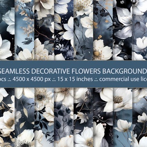 20 nahtlose dekorative Blumen Hintergründe, Schwarzweiss-Blumen-Hintergründe, bezaubernde Aquarell-Blumen-Digital-Hintergründe