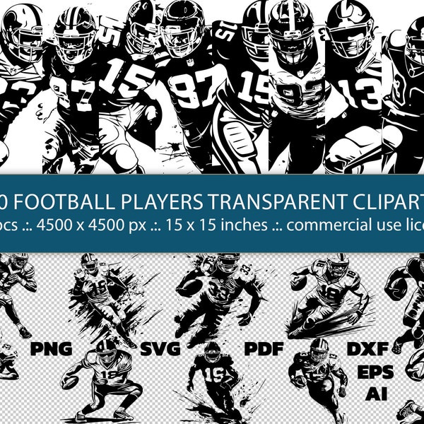 Football Player Clipart Set - SVG, PNG, DXF, pdf, eps - Sports Design for Cricut, Sublimation, T-shirts, Mugs - commercial licence