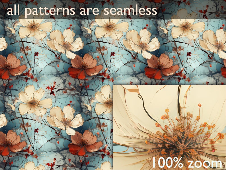 20 Seamless Cracked Flowers Vintage Backgrounds, Abstract Decorative Floral Backgrounds, Vintage Creative Floral Pattern, Digital Paper image 5