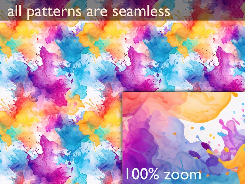 Watercolor Stains Seamless Patterns: Rainbow Grunge Digital Paper ...