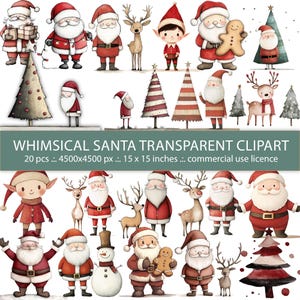 Whimsical Santa Clipart | Scandinavian Christmas Graphics, 20 PNGs (Instant Download)