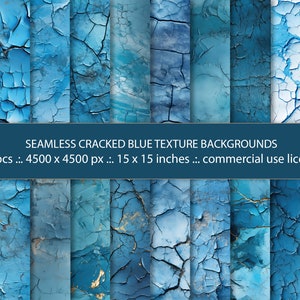 Blue Cracked Texture Backgrounds: Abstract Wall Digital Paper (20 Seamless JPG)