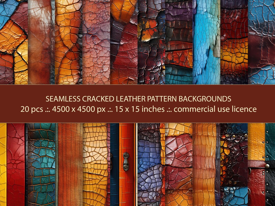20 Seamless Cracked Leather Pattern Backgrounds, Seamless Pattern, Custom Embossed Leather Paper