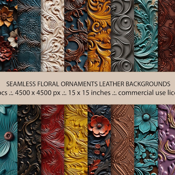 Enchanted Leather Blooms - Floral Seamless Textures - 20 Seamless Floral Ornaments Leather Backgrounds