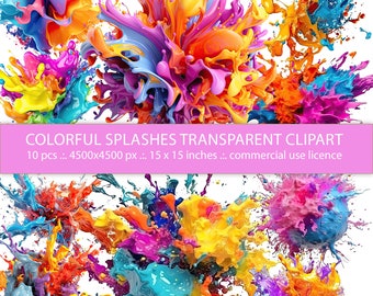 Colorful Paint Splashes PNG Clipart - Set of 10 Transparent Watercolor Splatters - png clipart 3d splash - Instant Download Commercial use