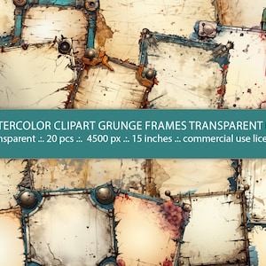 20 PNG trasparenti - Clipart acquerello Cornici grunge, Cornici vintage Design digitale, Spazio di copia