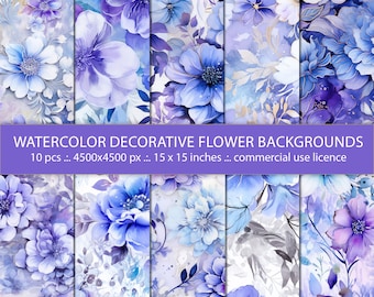 Watercolor Floral Backgrounds: Seamless Flower Patterns (Digital Paper)