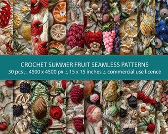 Summer Fruits and Berries Seamless Digital Papers - Set of 30 Knitted/Crocheted Patterns