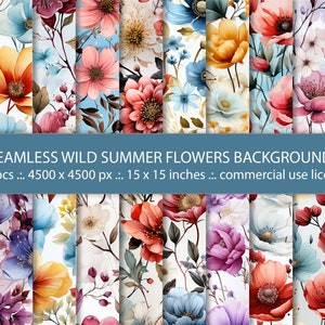 20 fonds de fleurs sauvages d'été sans couture, fonds sans couture pour travaux manuels floraux, ensemble de papier imprimable, motif floral de printemps