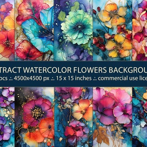 Papel digital aquarela de flores silvestres - 10 fundos para artesanato floral, conjunto de papel para impressão, uso comercial - download instantâneo, arte em arco-íris