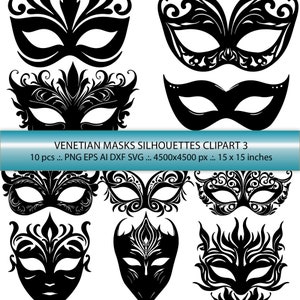 Magie de la mascarade : lot de 10 masques vénitiens aux formats ai, eps, png, dxf, svg pour Cricut - carnaval, mardi gras et fête