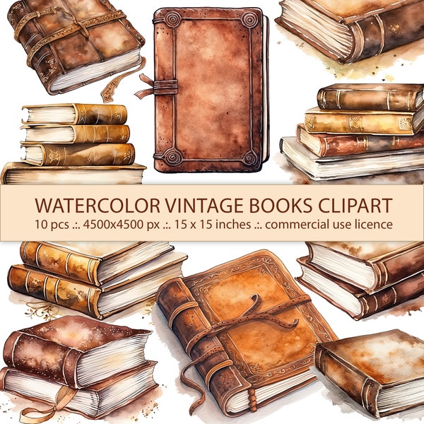 Transparent PNG - Watercolor Vintage Books Clipart, Old Books Png Clipart, Antique Book Graphic Art - Digital Paper