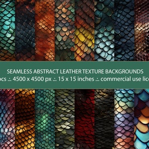 20 fondos de textura de cuero abstractos sin costuras, juego de papel de cuero en relieve personalizado, textura de piel de serpiente - Descarga digital