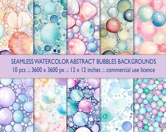 Seamless Watercolor Abstract Decorative Bubbles Pattern Background, Digital Paper - Scrapbook Paper, Watercolor  Shapes Pattern