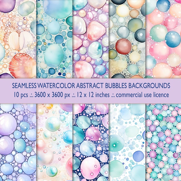 Seamless Watercolor Abstract Decorative Bubbles Pattern Background, Digital Paper - Scrapbook Paper, Watercolor  Shapes Pattern