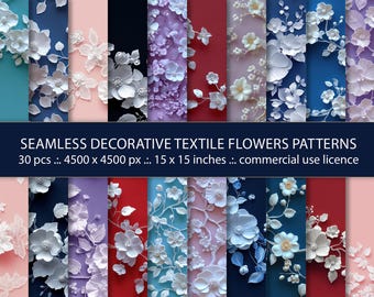 3D Textile Flower Patterns: Seamless Floral Paper Pack (Digital Download)