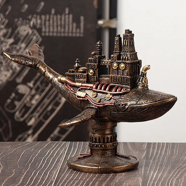 Figurine de Baleine Steampunk en résine, Sculpture, Statue, Decoration, Art, Maison