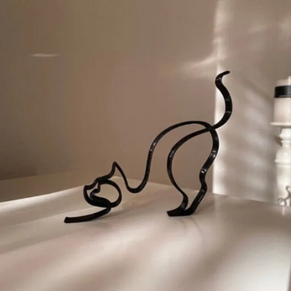 Sculpture Chat Minimaliste en Métal - Décor Moderne, Cadeau, Art Contemporain - Parfait pour la Maison et les Amateurs d'Animaux