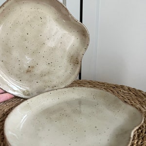 handmade ceramic plate bowl wavy beige image 3