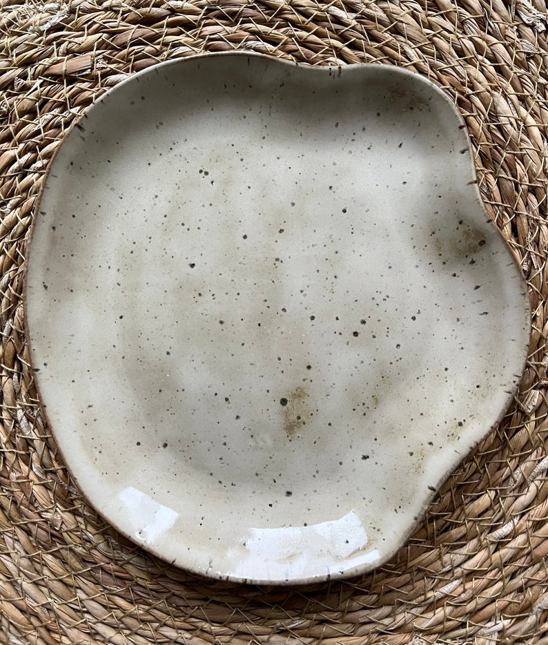 handmade ceramic plate bowl wavy beige image 2