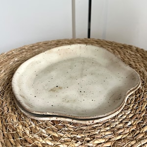 handmade ceramic plate bowl wavy beige image 1