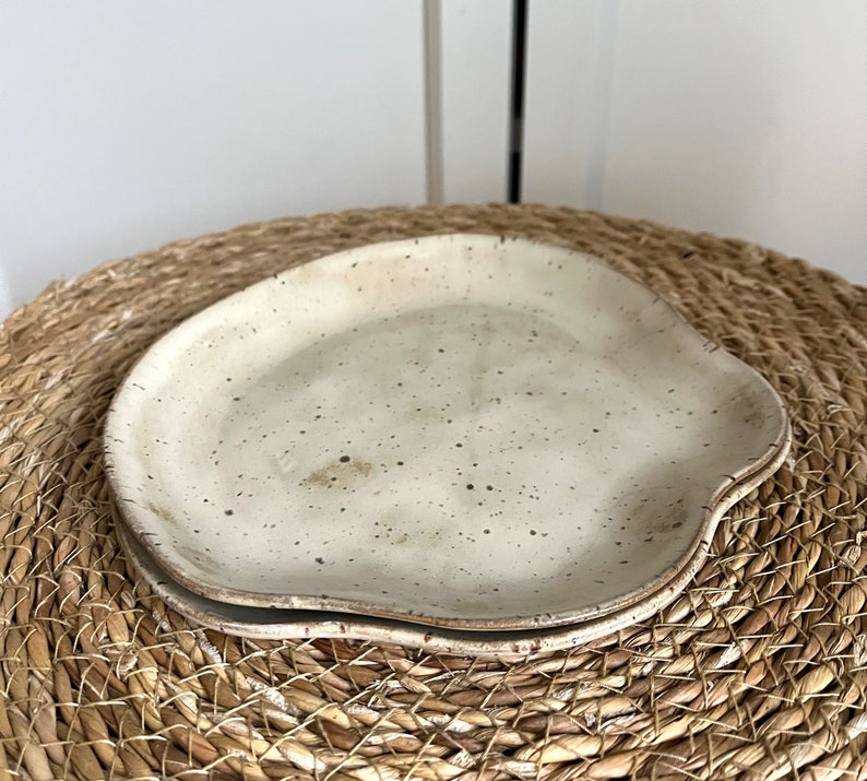 handmade ceramic plate bowl wavy beige image 1