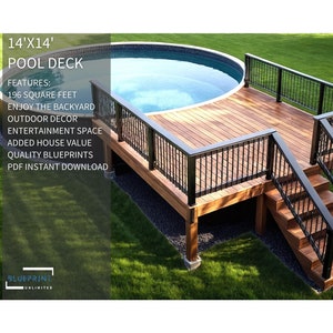 Plans de terrasse de piscine 14 x 14 pour construction et permis de bricolage
