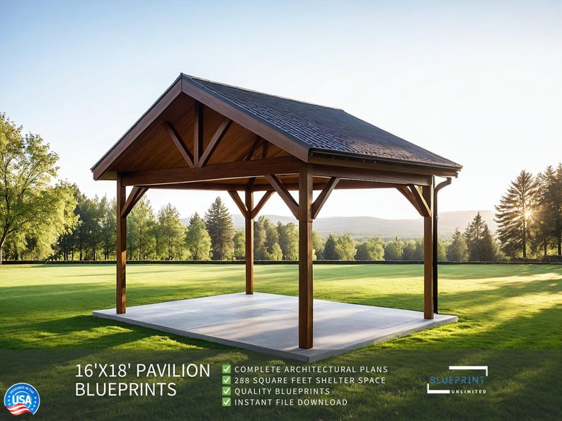 Pavilion Plans 16x18 for DIY Construction and Permit image 1