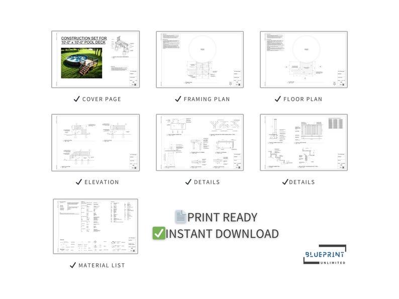 Pool Deck Plans 10x10 for DIY Construction and Permit - Etsy
