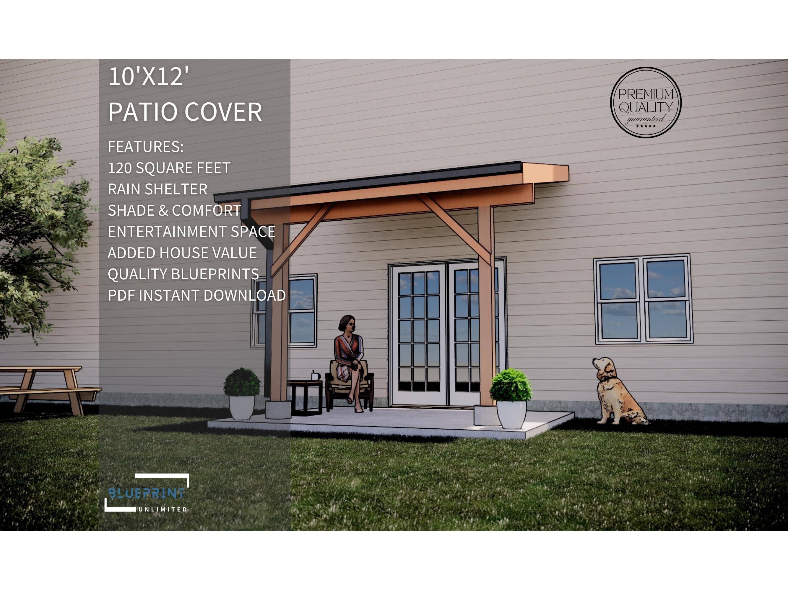 Patio Cover Plans 10x12 for DIY Construction and Permit Etsy