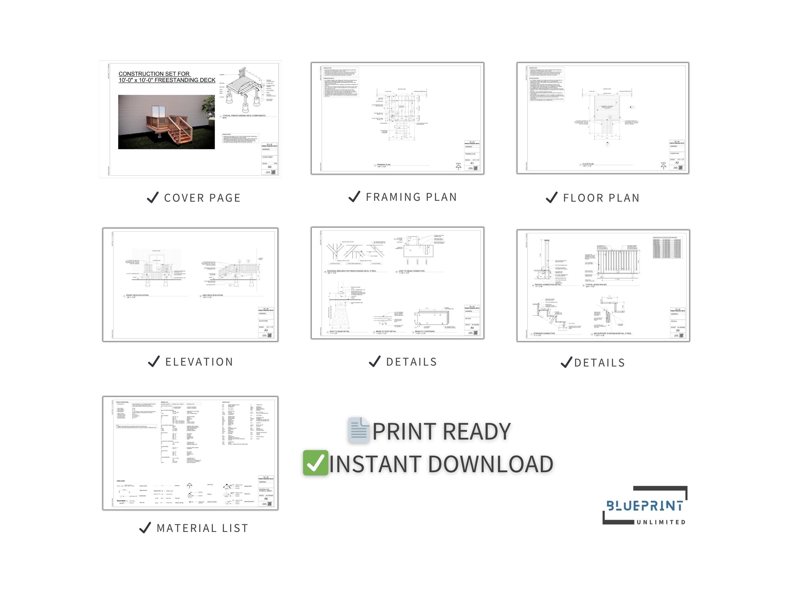 Freestanding Deck Plans 10x10 for DIY Construction and Permit - Etsy