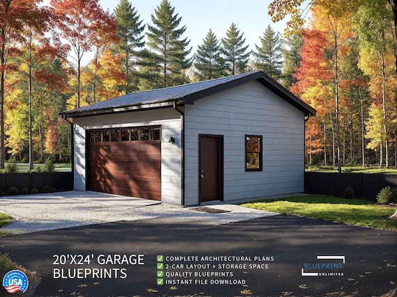 ☆ Creative Garage　SeaSide Garage Plans 20x24 for Construction and Permit - Etsy